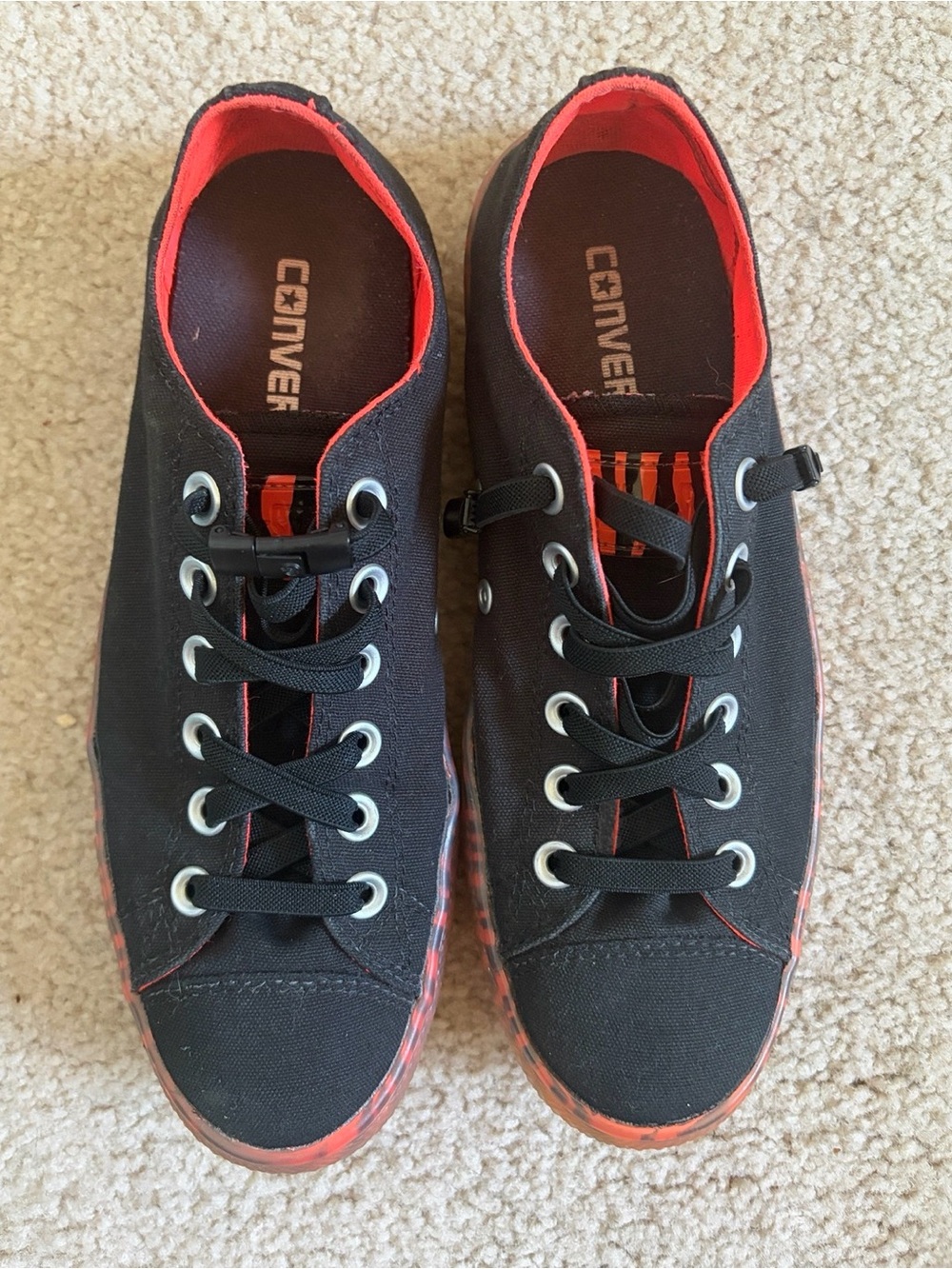 Converse RARE Black Sneakers with fluorescent red ZIBRA print sole.